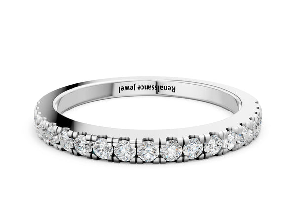 Silver Round Diamond Pavé Eternity Band with U-Prong Setting