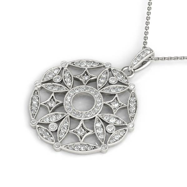 White gold Round Diamond Pavé Filigree Pendant 1