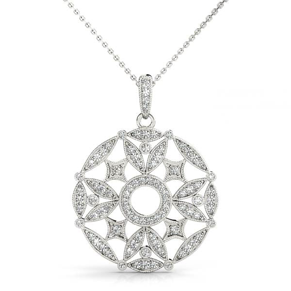 White gold Round Diamond Pavé Filigree Pendant