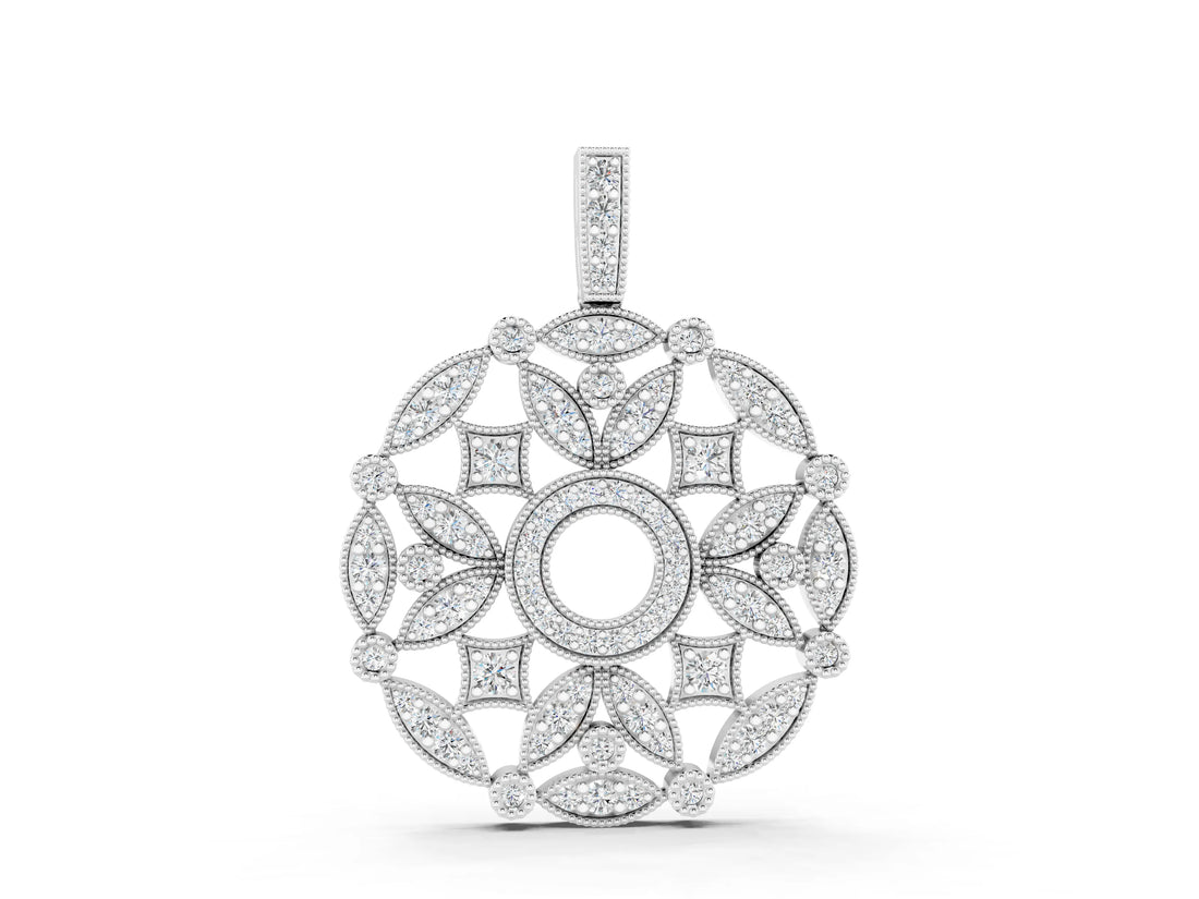White gold Round Diamond Pavé Filigree Pendant_2