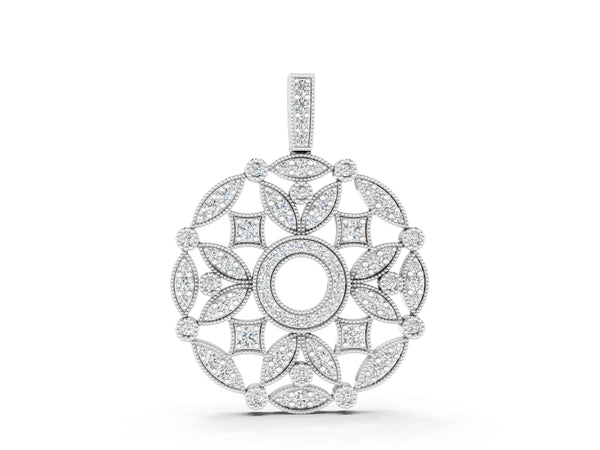 White gold Round Diamond Pavé Filigree Pendant