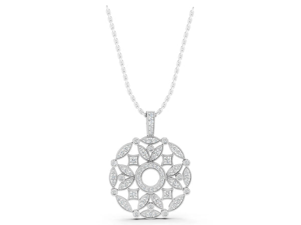 White gold Round Diamond Pavé Filigree Pendant