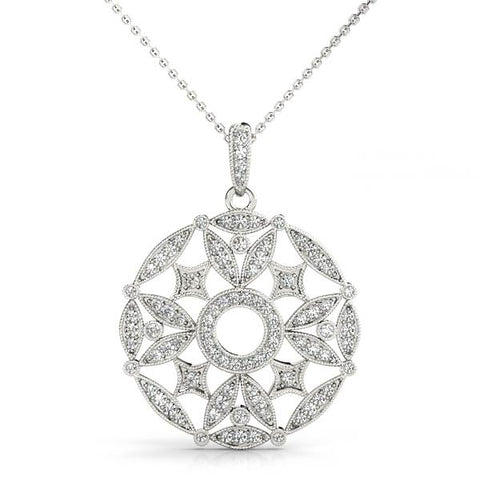 White gold Round Diamond Pavé Filigree Pendant