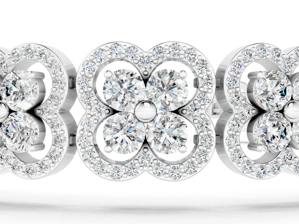 Silver Round Diamond Pavé Flower Motif Tennis Bracelet with Four-Prong Setting