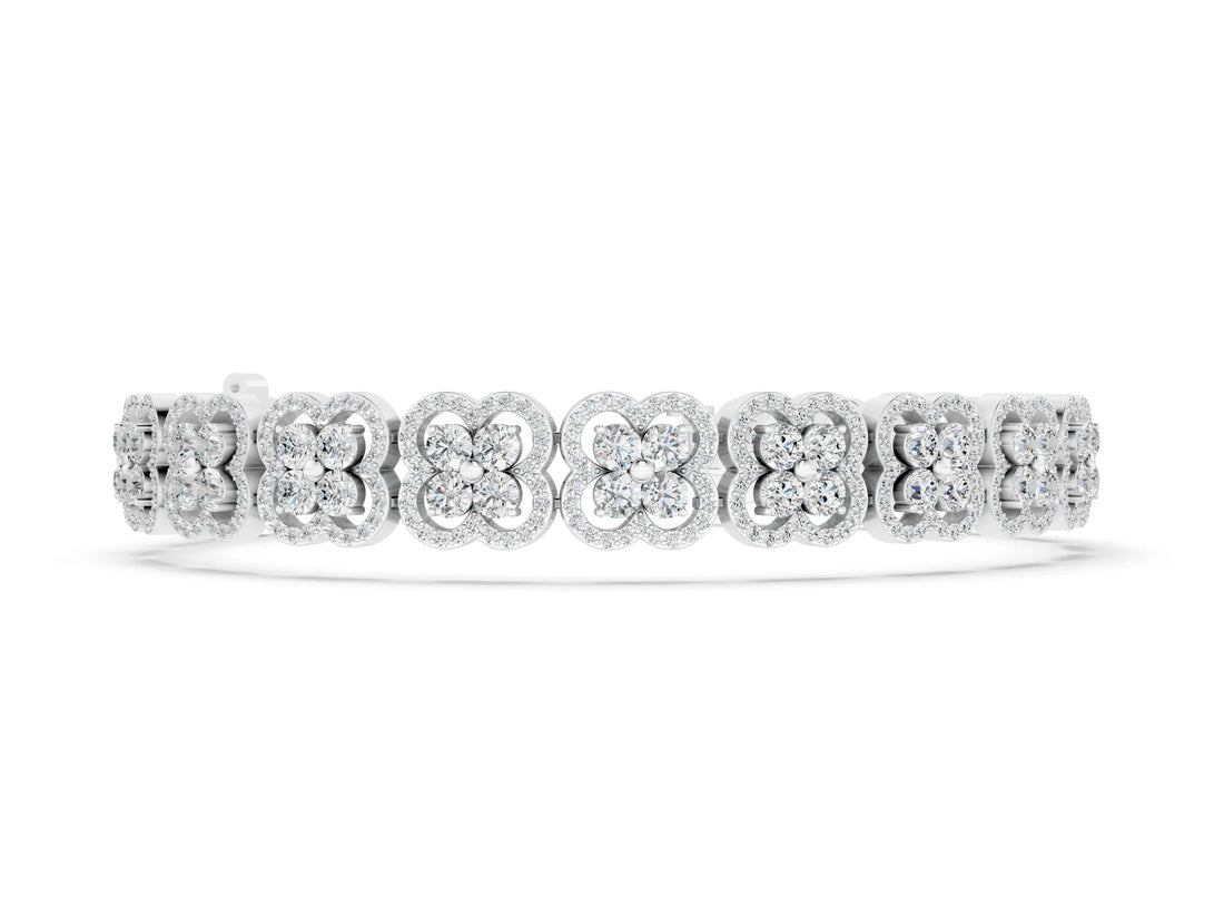 White gold Round Diamond Pavé Flower Motif Tennis Bracelet with Four-Prong Setting_2
