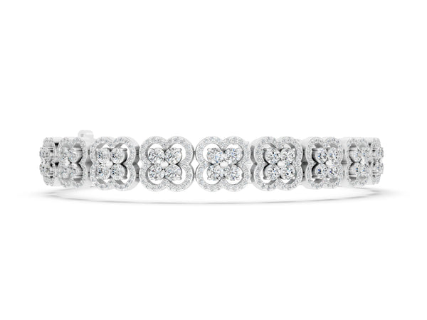 White gold Round Diamond Pavé Flower Motif Tennis Bracelet with Four-Prong Setting