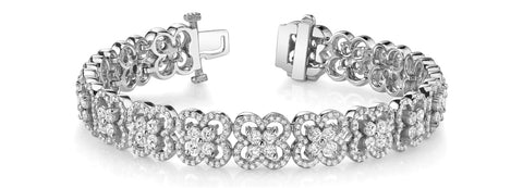 White gold Round Diamond Pavé Flower Motif Tennis Bracelet with Four-Prong Setting