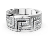 Silver Round Diamond Pavé Greek Key Mens Band