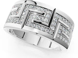 Silver Round Diamond Pavé Greek Key Mens Band