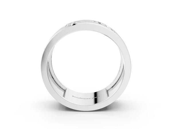 Silver Round Diamond Pavé Greek Key Mens Band