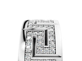 Silver Round Diamond Pavé Greek Key Mens Band