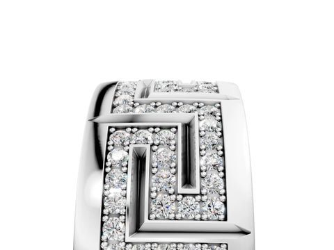 Silver Round Diamond Pavé Greek Key Mens Band