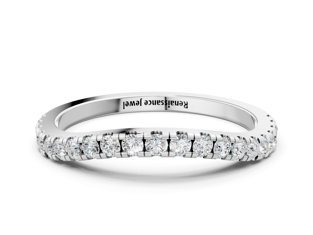 White gold Round Diamond Pavé Half Eternity Band with Shared Prong Setting_112