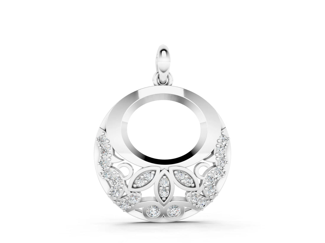 White gold Round Diamond Pavé Leaf Filigree Pendant_6