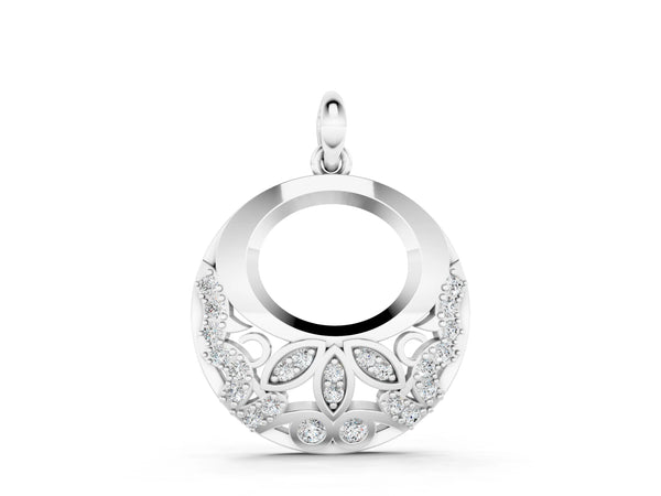 Silver Round Diamond Pavé Leaf Filigree Pendant