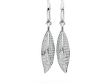 White gold Round Diamond Pavé Leaf Huggie Drop Earrings_4