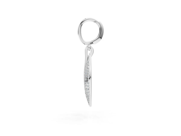 White gold Round Diamond Pavé Leaf Huggie Drop Earrings