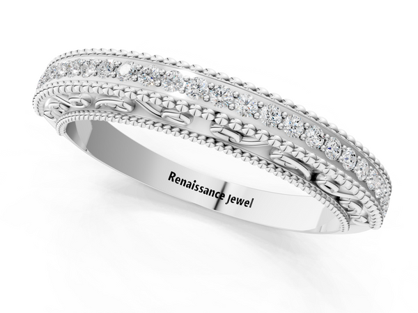 Platinum Round Diamond Pavé Milgrain White Gold Eternity Band