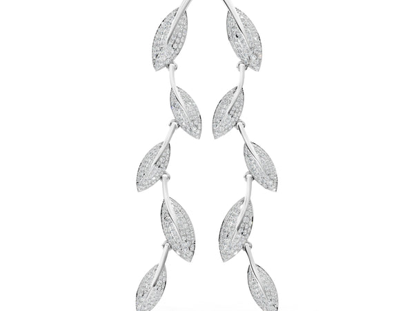Platinum Round Diamond Pavé Olive Branch Drop Earrings