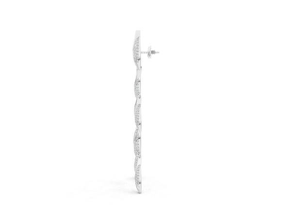 Silver Round Diamond Pavé Olive Branch Drop Earrings