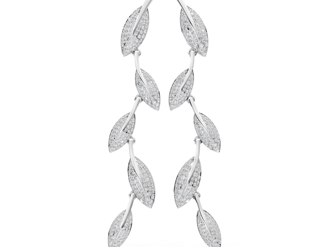 White gold Round Diamond Pavé Olive Branch Drop Earrings