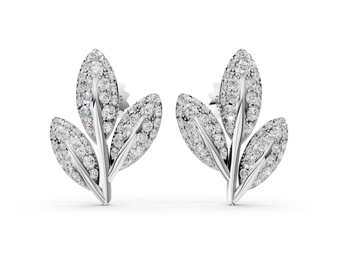 White gold Round Diamond Pavé Olive Branch Stud Earrings