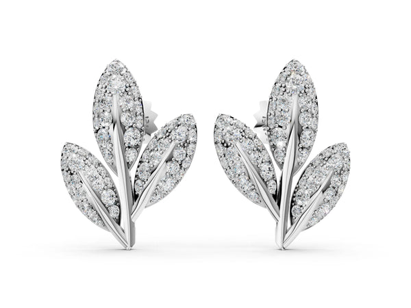 Platinum Round Diamond Pavé Olive Branch Stud Earrings