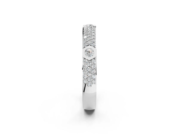 Silver Round Diamond Pavé Promise Ring with Round Diamond Accents
