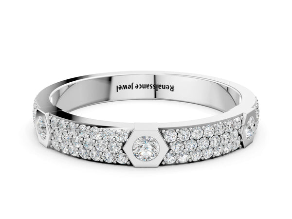White gold Round Diamond Pavé Promise Ring with Round Diamond Accents