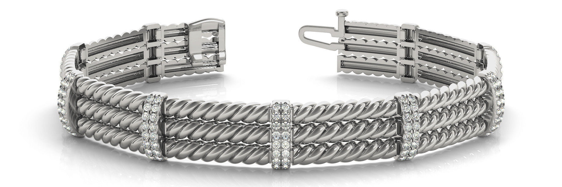 White gold Round Diamond Pavé Rope Bracelet with Box Clasp