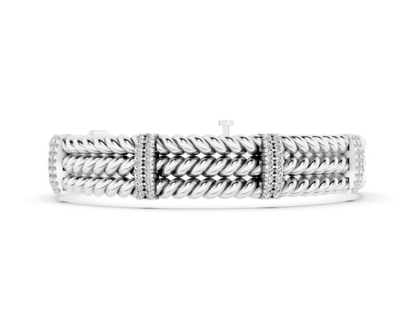 Silver Round Diamond Pavé Rope Bracelet with Box Clasp