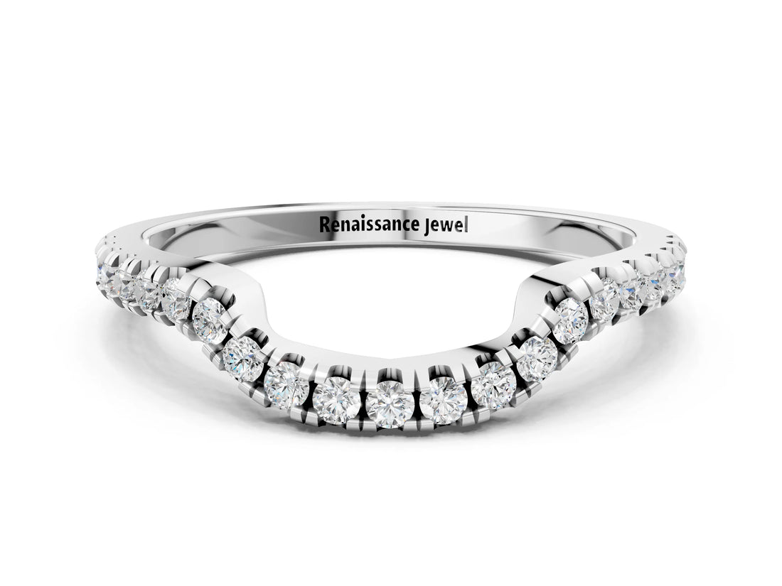 White gold Round Diamond Pavé-Set Contoured Wedding Band_24