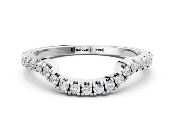 White gold Round Diamond Pavé-Set Contoured Wedding Band