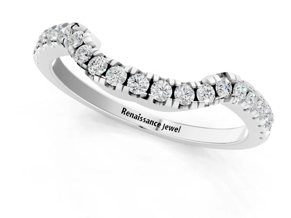 Platinum Round Diamond Pavé-Set Contoured Wedding Band