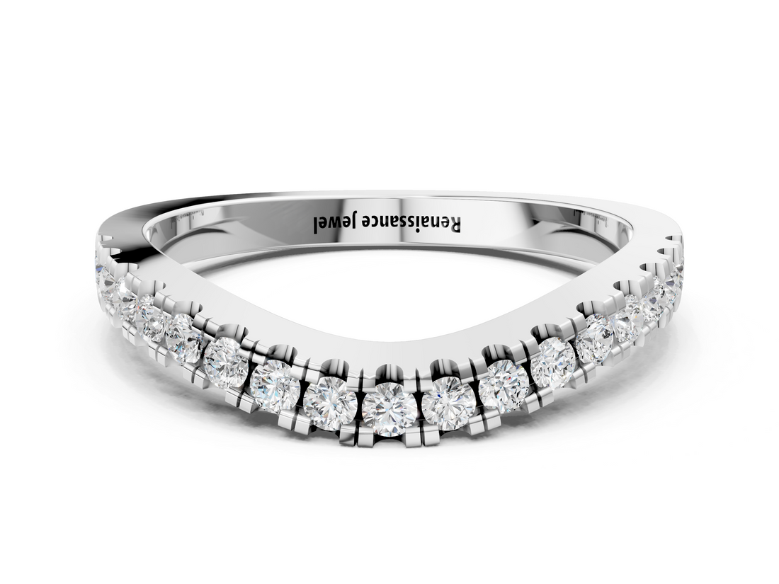 White gold Round Diamond Pavé Set Curved Band with Shared Prong Setting_12