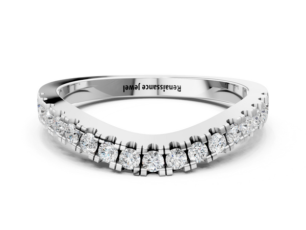 White gold Round Diamond Pavé Curved Band with Shared Prong Setting