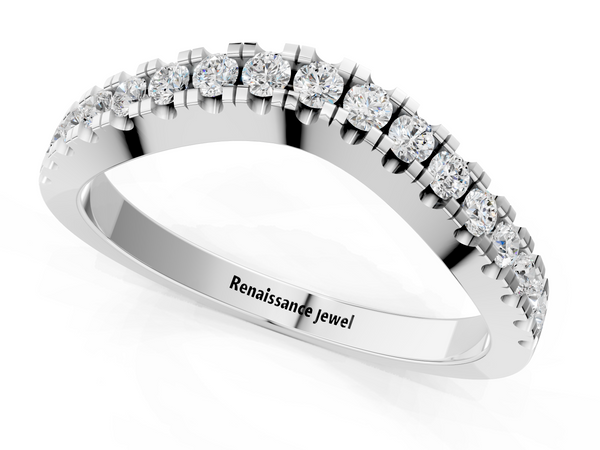 Platinum Round Diamond Pavé Curved Band with Shared Prong Setting
