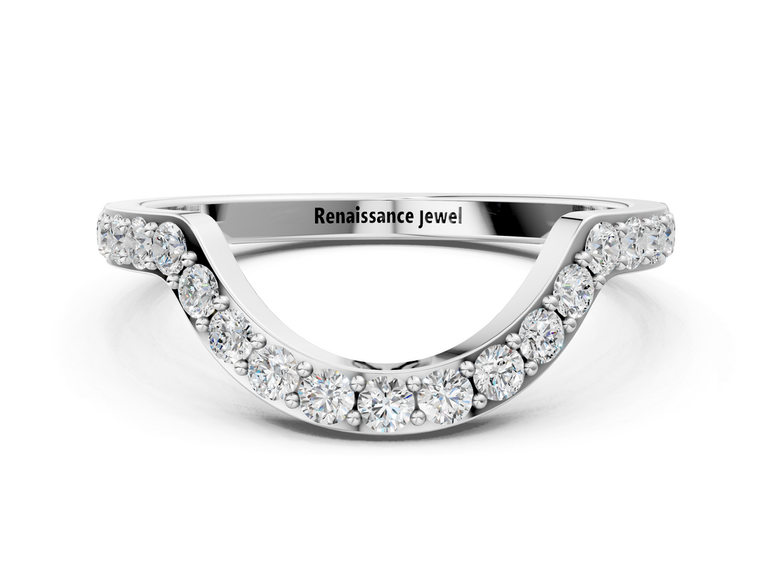 White gold Round Diamond Pavé Set Curved Band with U-Prong Setting_12