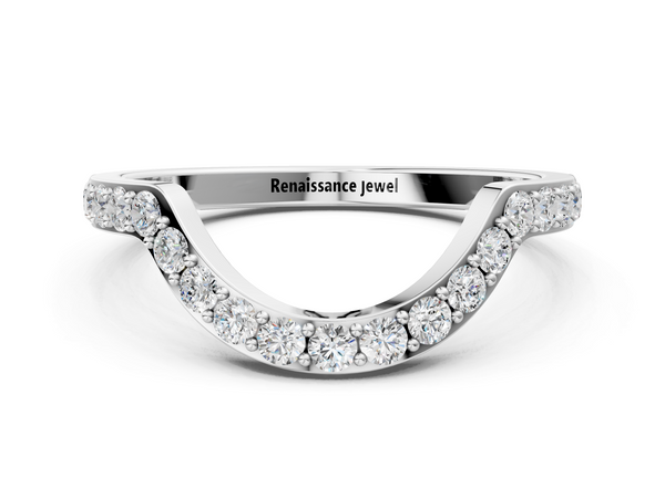 Silver Round Diamond Pavé Set Curved Band with U-Prong Setting