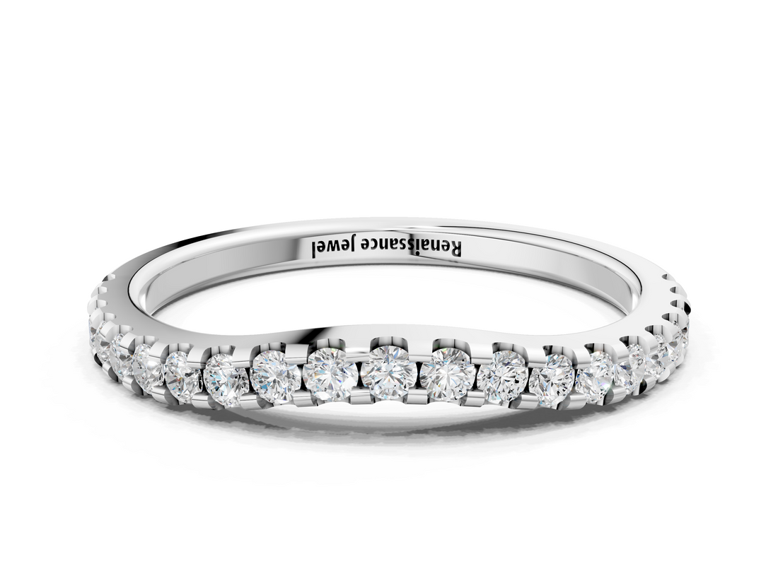 White gold Round Diamond Pavé Set Curved Wedding Band_168
