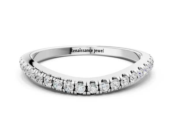 White gold Round Diamond Pavé Set Curved White Gold Band