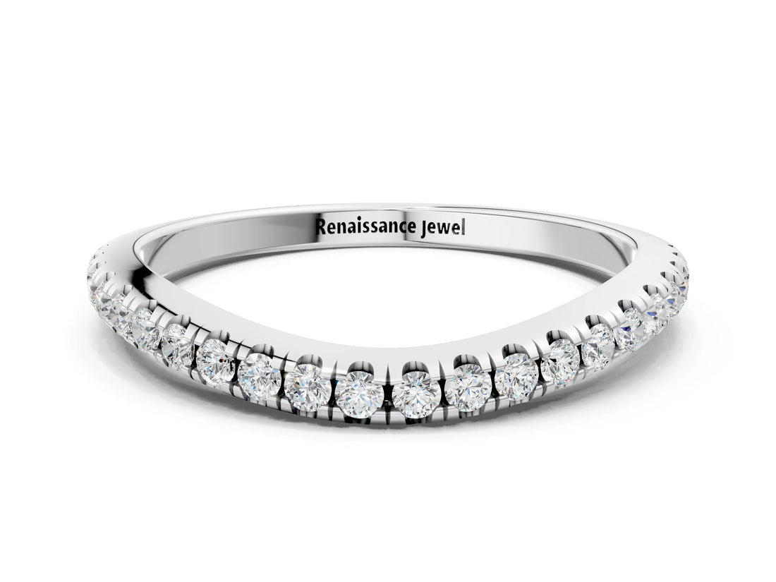 White gold Round Diamond Pavé Set Curved White Gold Band_12