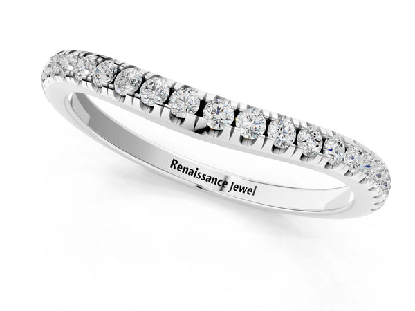 White gold Round Diamond Pavé Set Curved White Gold Band