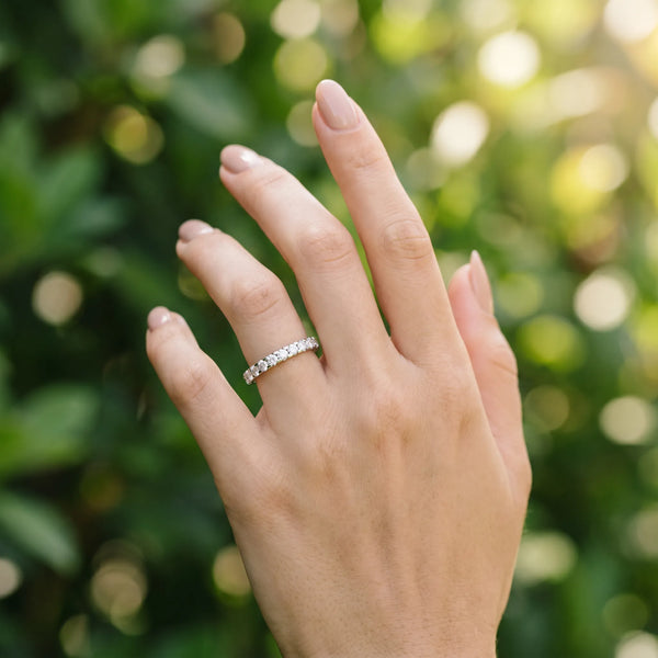 White gold Round Diamond Pavé Set Eternity Band with Micro Prong Setting