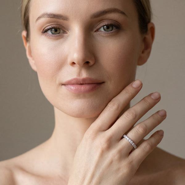 White gold Round Diamond Pavé Set Eternity Band with Micro Prong Setting