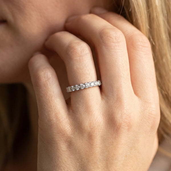 White gold Round Diamond Pavé Set Eternity Band with Micro Prong Setting