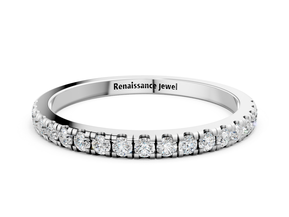 White gold Round Diamond Pavé Set Half Eternity Band with Shared Prong Setting_173