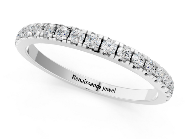 White gold Pavé Round Diamond Half Eternity Band with Shared Prong Setting