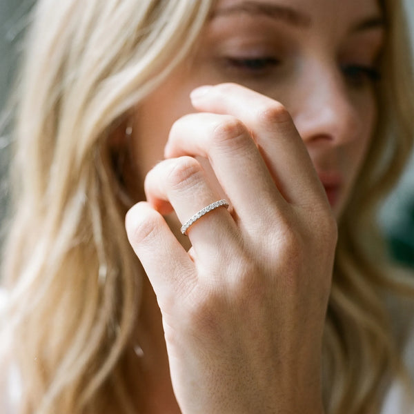 White gold Round Diamond Pavé Set Thin Band