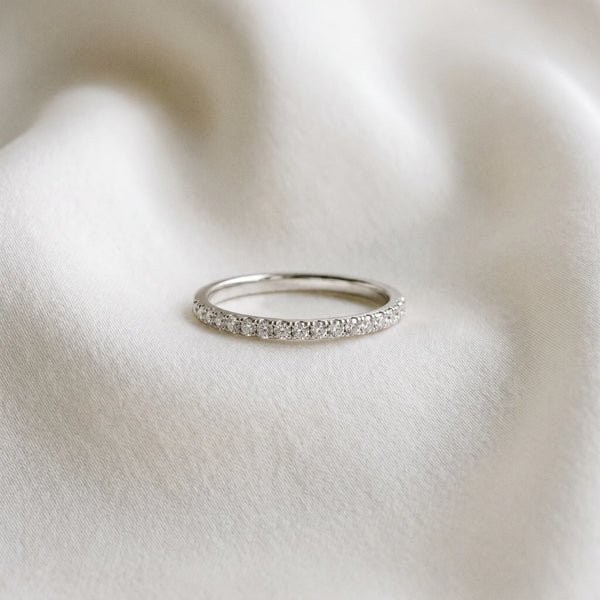 Silver Round Diamond Pavé Set Thin Band